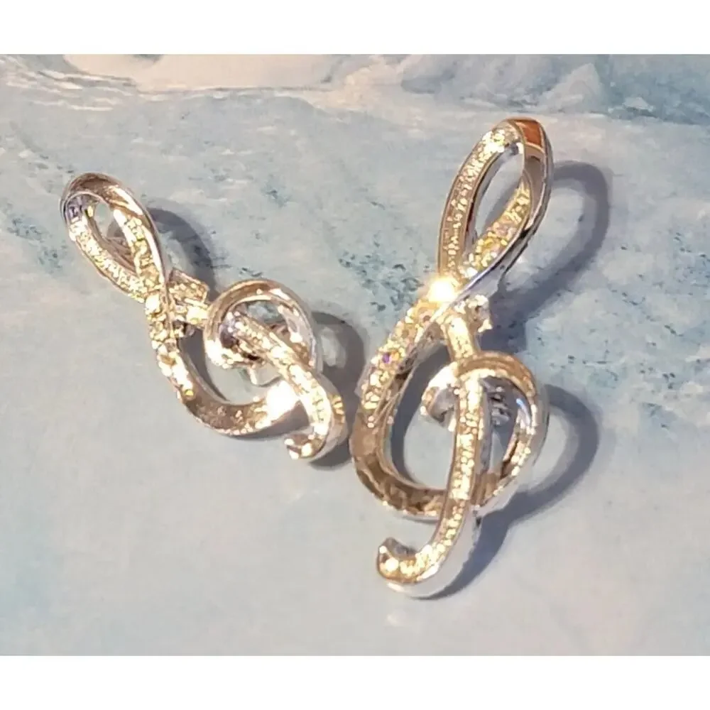 2 Vintage Brooch Pin Rhinestone Musical Notes 1 7/8